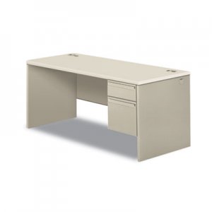 HON 38000 Series Single Pedestal Desk, 66" Wide, Right, Silver Mesh/Light Gray HON38291RB9Q H38291R.B9.Q