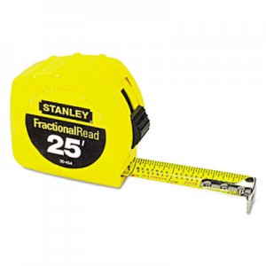 Stanley Tools Tape Rule, 1" x 25ft, Steel Blade, Plastic Case, Yellow BOS30454 30-454