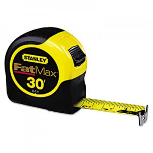 Stanley Tools Fat Max Tape Rule, 1 1/4" x 30ft, Plastic Case, Black/Yellow, 1/16" Graduation SQN33730 33
