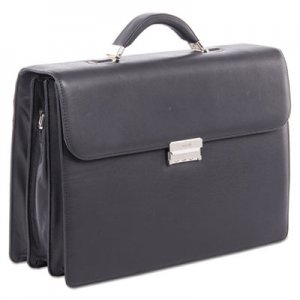 STEBCO Sartoria Medium Briefcase, 16.5" x 5" x 12", Leather, Black BUG49545801 49545801-BLACK