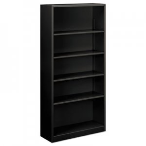 Alera Steel Bookcase, 5-Shelf, 34.5"w x 12.63"d x 71"h, Black ALEBCM57135BL
