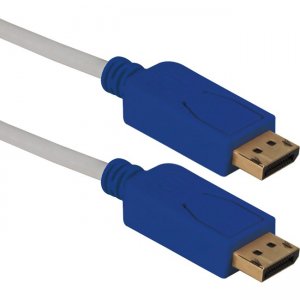 QVS 6ft DisplayPort UltraHD 4K White Cable with Blue Connectors & Latches DP-06WBL