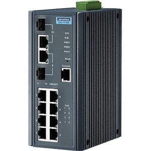 Advantech 8GE PoE+2G Combo Managed Ethernet Switch, IEEE802.3af/at, 24~48VDC, -40~75 EKI-7710G-2CPI-AE EKI