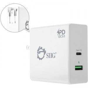 SIIG 65W USB-C PD Charger Power Delivery with QC3.0 Wall Charge AC-PW1F12-S1