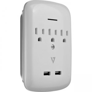 V7 3-Outlet Surge Wall Tap with 2 USB Ports SA03USBWALL-1N