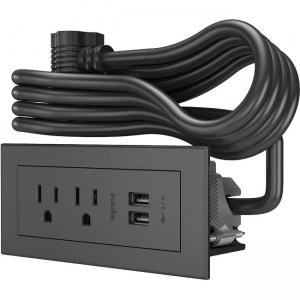 Wiremold Radiant Furniture Power Center 2 Outlet 2 USB, Black, 10 Foot Cord 16363