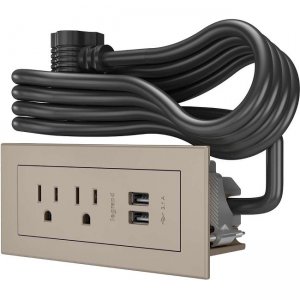 Wiremold Radiant Furniture Power Center (2) Outlet (2) USB, Nickel 16367