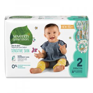 Seventh Generation Free and Clear Baby Diapers, Size 2, 12 lbs to 18 lbs, 144/Carton SEV44061 44061