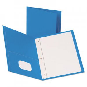 Oxford Leatherette Two Pocket Portfolio with Fasteners, 8 1/2" x 11", Light Blue, 10/PK OXF57771 57771