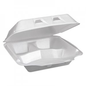 Pactiv Foam Hinged Lid Containers, White, 7 1/2 x 8 x 2 5/8, 3-Compartment, 150/Carton PCTYHLW0703