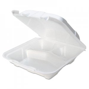 Pactiv Foam Hinged Lid Containers, White, 9 x 9 x 3-1/4, 3-Compartment, 150/Carton PCTYTD19903 YTD199030000