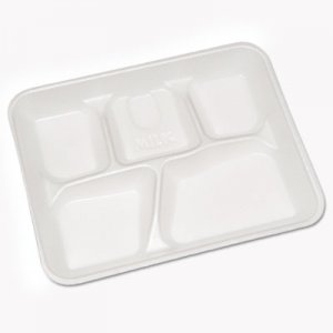Pactiv Lightweight Foam School Trays, White, 5-Compartment, 8 1/4 x 10 1/2, 500/Carton PCTYTH10500SGBX YTH10500SGBX