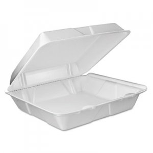 Dart Foam Vented Hinged Lid Containers, 9w x 9 2/5d x 3h, White, 100/PK, 2 PK/CT DCC90HTPF1VR