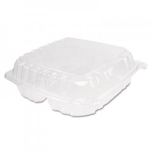 Dart ClearSeal Plastic Hinged Container, 3-Comp, 9 x 9-1/2 x 3, 100/Bag, 2 Bags/CT DCCC95PST3