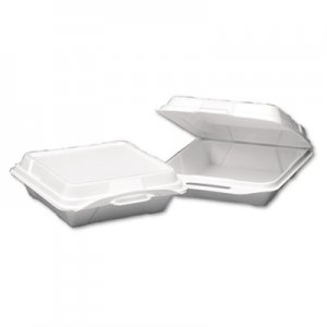 Genpak Foam Hinged Carryout Container, 1-Compartment, 9-1/4x9-1/4x3, White, 100/Bag GNP20010 20010---