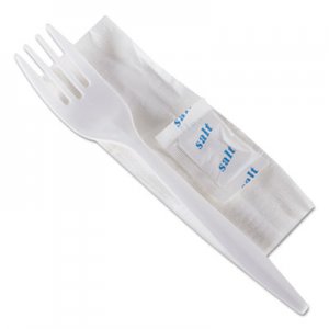 GEN Wrapped Cutlery Kit, 6 1/4", Fork/Napkin/Salt, White, 500/Carton GEN3KITMW