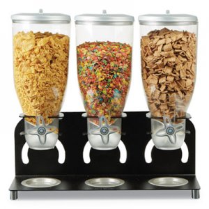 Mind Reader Heavy Duty Metal Cereal Triple Dispenser, 18 1/2w x 5.93d x 17 1/4h, Black/Clear