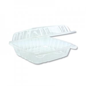 Pactiv Hinged Lid Container, 8.34" x 8.24", Clear, 200/Carton PCTYCI821200000 YCI821200000