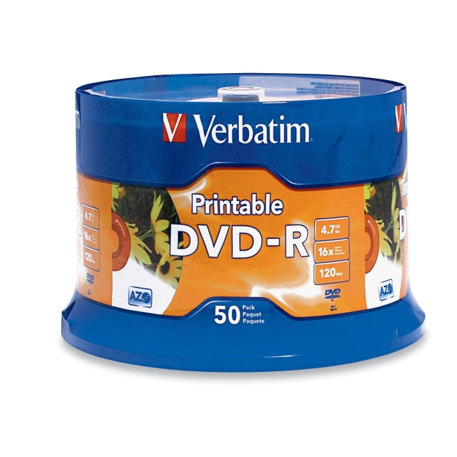 Verbatim DVD-R 4.7GB 16x White Inkjet Printable 50pk Spindle 95137