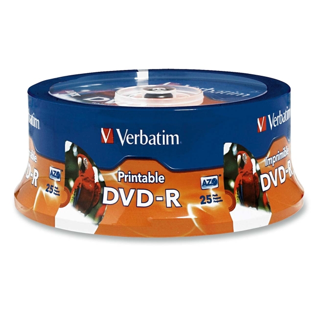 Verbatim DVD-R 4.7GB 16x White Inkjet Hub Printable 25pk Spindle 96191