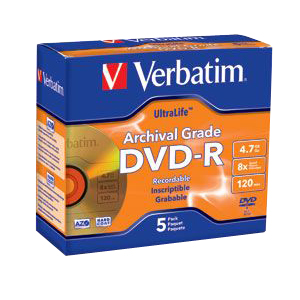 Verbatim Archival Grade DVD-R 4.7GB 8x 5pk Jewel Case 96320