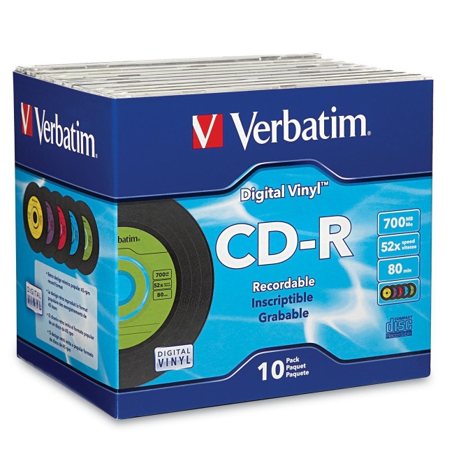 Verbatim Digital Vinyl CD-R 80MIN 700MB 52x 10pk Jewel Cases 94439