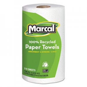 Marcal 100% Recycled Roll Towels, 2-Ply, 8 3/4 x 11, 210 Sheets, 12 Rolls/Carton MRC6210 6210