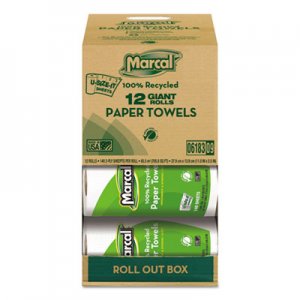 Marcal 100% Premium Recycled Kitchen Roll Towels, 2-Ply, 5 1/2 x 11, 140 Sheets, 12 Rolls/Carton MRC6183