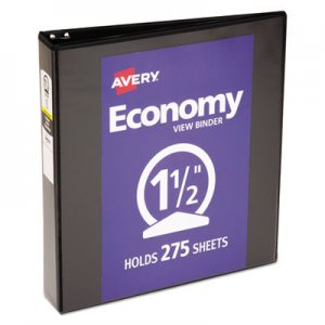 Avery Economy View Binder with Round Rings , 3 Rings, 1.5" Capacity, 11 x 8.5, Black, (5725) AVE05725 05725