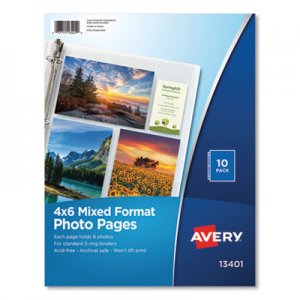 Avery Photo Storage Pages for Six 4 x 6 Mixed Format Photos, 3-Hole Punched, 10/Pack AVE13401 13401