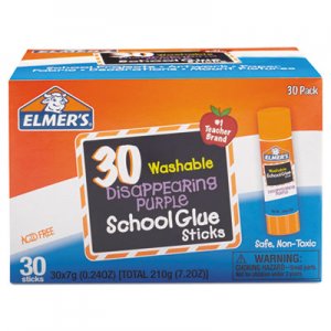 Elmer's Washable School Glue Sticks, 0.24 oz, Applies Purple, Dries Clear, 30/Box EPIE555 E555