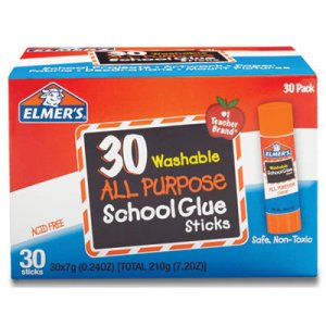 Elmer's Washable School Glue Sticks, 0.24 oz, Applies and Dries Clear, 30/Box EPIE556 E556