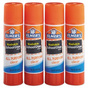 Elmer's Washable School Glue Sticks, 0.24 oz, Applies and Dries Clear, 4/Pack EPIE542 E542