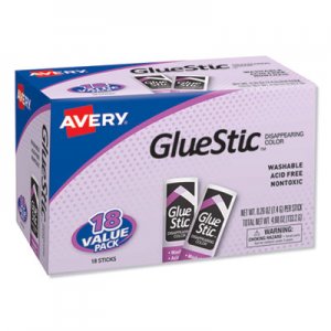 Avery Permanent Glue Stic Value Pack, 0.26 oz, Applies Purple, Dries Clear, 18/Pack AVE98079 98079