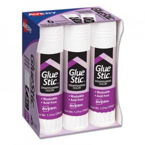 Avery Permanent Glue Stic Value Pack, 1.27 oz, Applies Purple, Dries Clear, 6/Pack AVE98071 98071