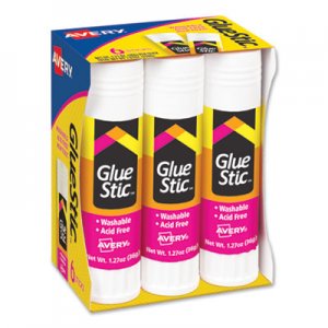 Avery Permanent Glue Stic Value Pack, 1.27 oz, Applies White, Dries Clear, 6/Pack AVE98073 98073