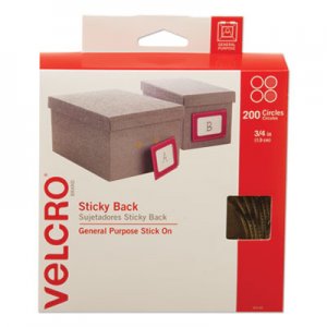 VELCRO Brand Sticky-Back Fasteners with Dispenser Box, Removable Adhesive, 0.75" dia, Beige, 200/Roll VEK90140 90140