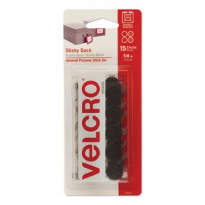 VELCRO Brand Sticky-Back Fasteners, Removable Adhesive, 0.63" dia, Black, 15/Pack VEK90069 90069