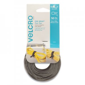 VELCRO Brand ONE-WRAP Pre-Cut Thin Ties, 0.5" x 8", Black/Gray, 50/Pack VEK90924 90924