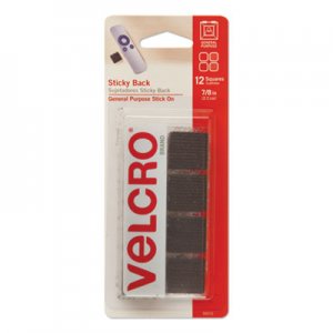VELCRO Brand Sticky-Back Fasteners, Removable Adhesive, 0.88" x 0.88", Black, 12/Pack VEK90072 90072