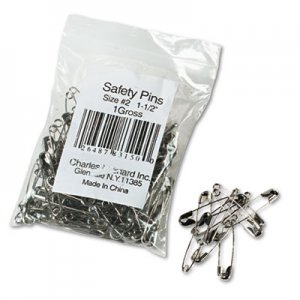Charles Leonard Safety Pins, Nickel-Plated, Steel, 1 1/2" Length, 144/Pack LEO83150 83150