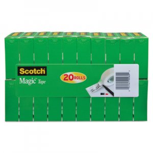 Scotch Magic Tape Value Pack, 1" Core, 0.75" x 83.33 ft, Clear, 20/Pack MMM810K20 810K20