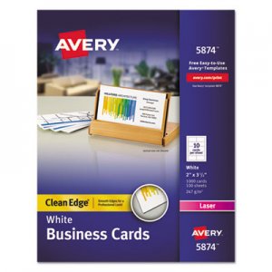 Avery Clean Edge Business Cards, Laser, 2 x 3 1/2, White, 1000/Box AVE5874 05874