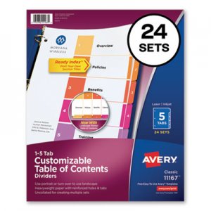 Avery Customizable TOC Ready Index Multicolor Dividers, 5-Tab, Letter, 24 Sets AVE11167 11167