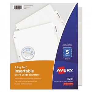 Avery Insertable Big Tab Dividers, 5-Tab, 11 1/8 x 9 1/4 AVE11221 11221