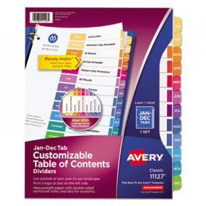 Avery Customizable TOC Ready Index Multicolor Dividers, 12-Tab, Letter AVE11127 11127