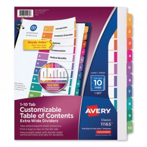 Avery Customizable TOC Ready Index Multicolor Dividers, 10-Tab, Letter AVE11165 11165