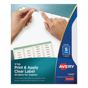 Avery Print and Apply Index Maker Clear Label Dividers, Copiers, 5-Tab, Letter, 5 Sets AVE11421 11421