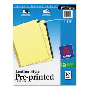 Avery Preprinted Black Leather Tab Dividers w/Gold Reinforced Edge, 31-Tab, Ltr AVE11352 11352