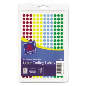 Avery Handwrite-Only Self-Adhesive "See Through" Removable Round Color Dots, 0.25" dia., Assorted, 216/Sheet, 4 Sheets/Pack